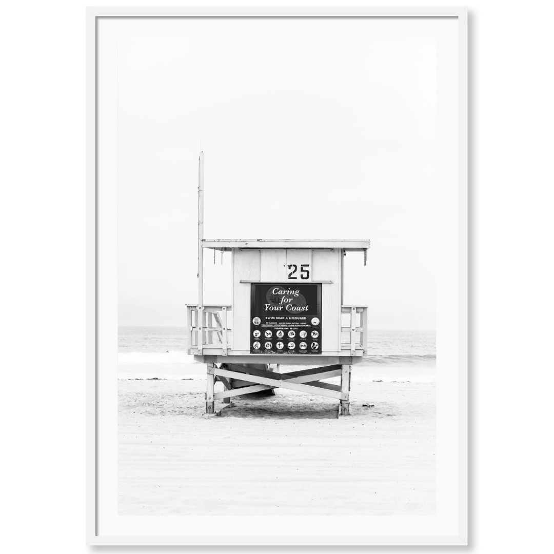 Santa Monica Lifeguard Tower Black and White
