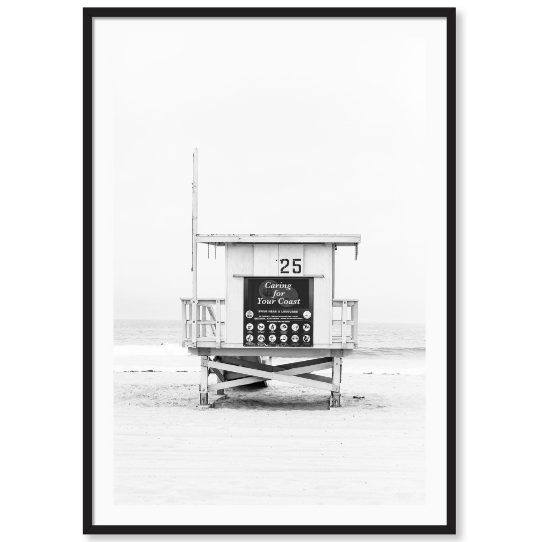 Santa Monica Lifeguard Tower Black and White